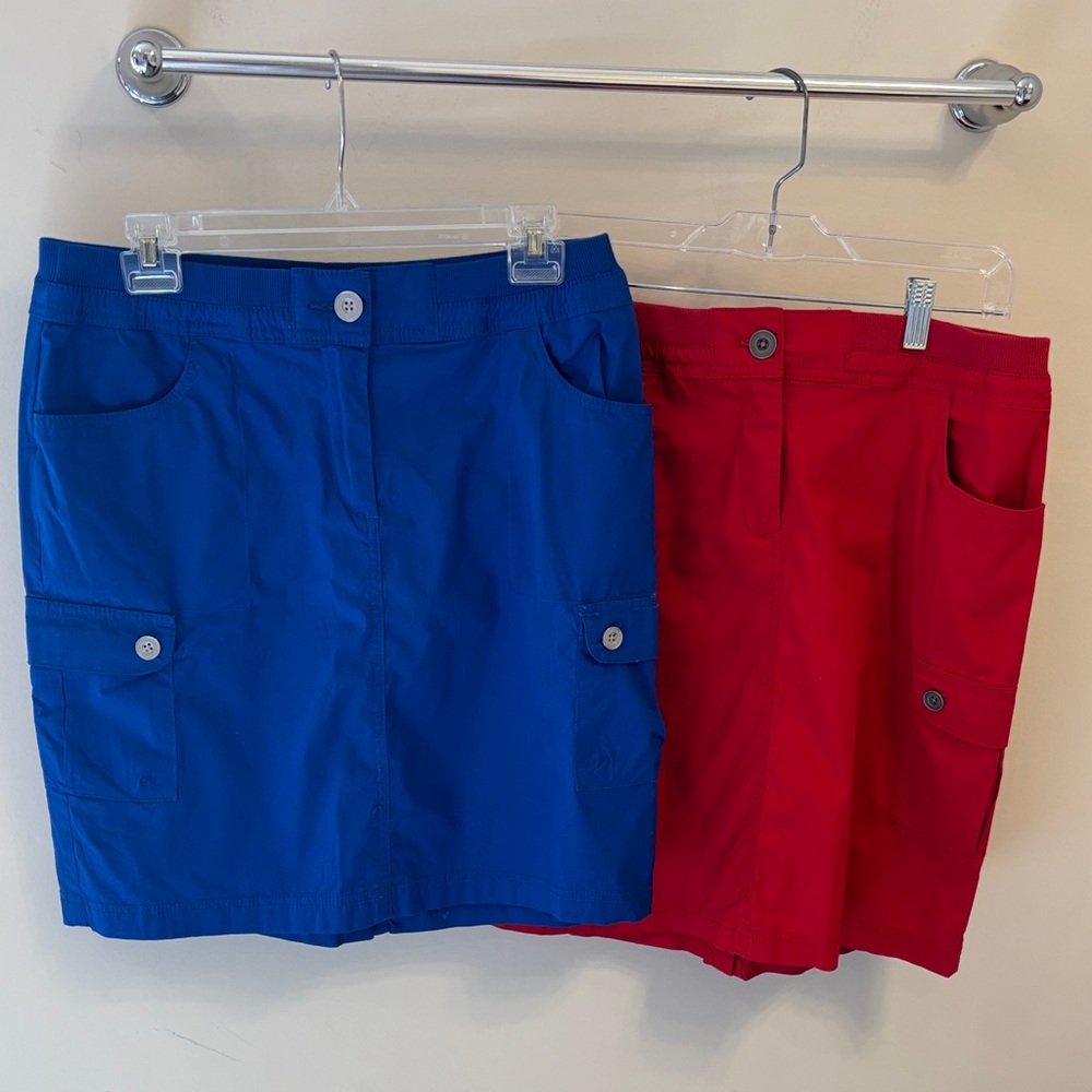 Chico’s NWT  Blue and Red Cargo Pocket Skirts